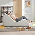 ZAFLY Sleek Yoga Chair, Curved Chaise Lounge for Stretching Relaxing Exercising, Yoga Sofa Couch for Adults, Modern Velvet Yoga Chair with Ergonomic Positioning for Bedroom Lounge Living Room - Beige