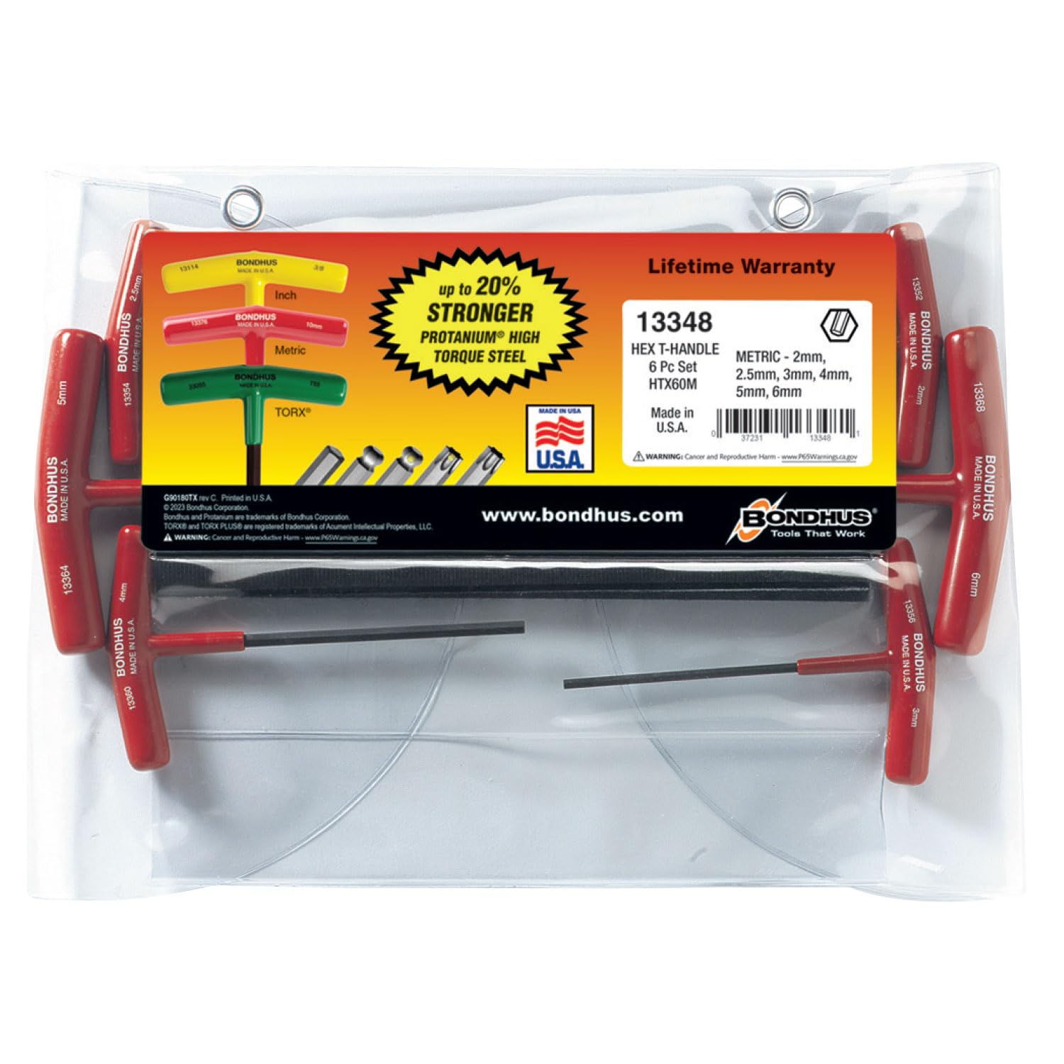 Bondhus, HTX60M 6PC 2-6MM T-Handle HEX, 13348