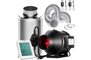 VIVOSUN 4 Inch 190 CFM Inline Fan with Speed Controller, 4 Inch Carbon Filter and 8 Feet of Ducting, Temperature Humidity Monitor for Grow Tent Ventilation