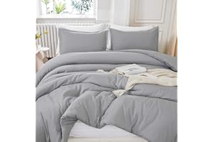 Nanko Light Grey King Size Duvet Cover Set 3 Pcs, Soft Luxury Microfiber Comforter Quilt Bedding Cover with Zip Ties - Neutral Farmhouse Modern Lightweight Bed Sets for Men and Women, 104x90 inch Gray