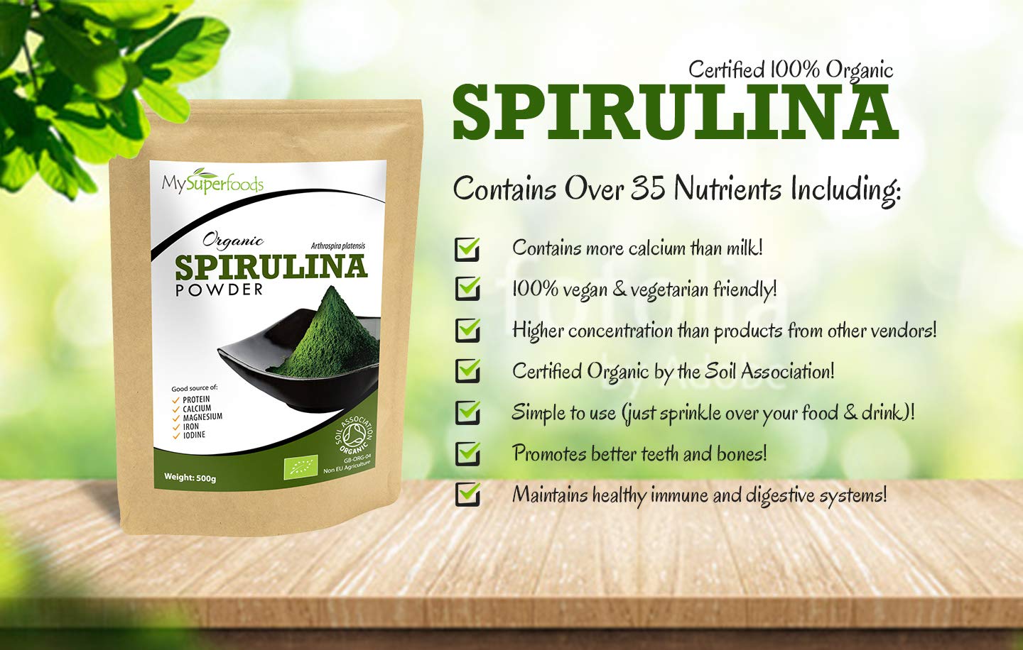 Organic Spirulina Powder (500 Grams), MySuperFoods, Packed with Protein