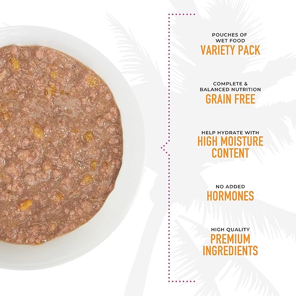 TIKI CAT ALOHA FRIENDS VARIETY PACK, MEATY FLAVORS MIXED WITH PUMPKIN, WET, HIGH-PROTEIN & HIGH-MOISTURE CAT FOOD, FOR ALL LIFE STAGES, 2.5 OZ. POUCH (PACK OF 12)