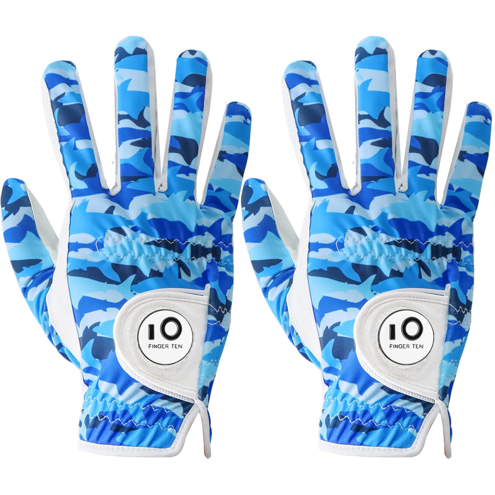 FINGER TEN Golf Gloves Men Right Hand Leather With Ball Marker Printed Grip Value 2 Pack, Mens Golf Glove All Weather Durable Weathersof (Small, Worn on Right Hand- Camouflage) — image 1