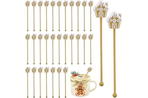 APUDWN 40 Pcs Christmas Drink Stirrers Xmas Gingerbread House Swizzle Stick Holiday Coffee Stirring Stick Reusable Plastic Hot Cocoa Bar Decoration Beverage Cocktail Mixer