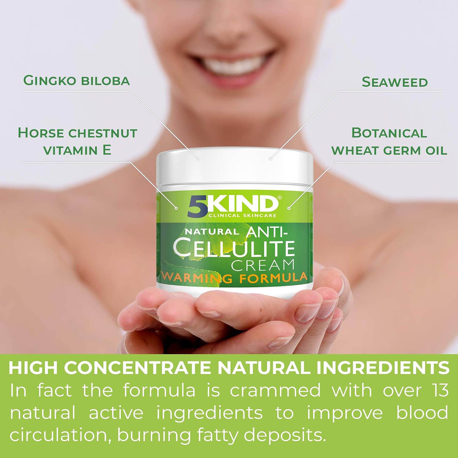 5Kind Extra Strong Anti Cellulite Cream 200ml, Natural Warming Formula Cellulite Remover, Firming Cream for Loose Skin - Image 4