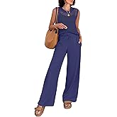 ANRABESS Women 2 Piece Summer Outfits 2026 Crochet Sweater Vest Wide Leg Pants Lounge Matching Sets Travel Vacation Clothes