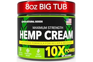 SUPER NATURAL GOODS Hemp Cream Maximum Strength (8 oz) Hemp Oil & Arnica, Soothes Discomfort on Joint Muscle Shoulder Hip Neck Knee & Back Support, All Natural Relief Cream Made in USA, Instant Lotion Menthol Rub