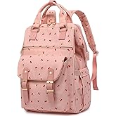 Lrenagao Laptop Backpacks for Women, Corduroy High School College Bookbag 15.6 Inch Laptop Bags for Girls Travel Daypack - Cherry Pink