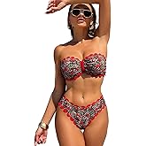 WODECASA Women's 2 Piece Cherry Leopard Bikini Sets Ruffled Removable Straps Cheeky Bathing Suit
