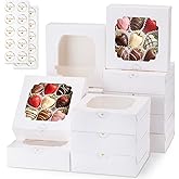 YODYZJ 20-Pack Cookie Boxes with Window, 8"x8"x2.5" White Bakery Boxes, Treat Boxes for Desserts, Pies, Chocolate Strawberrie