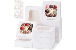 YODYZJ 20-Pack Cookie Boxes with Window, 8"x8"x2.5" White Bakery Boxes, Treat Boxes for Desserts, Pies, Chocolate Strawberrie