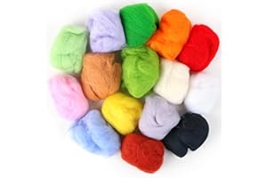 MIDELONG Needle Felting Wool, Fibre Wool Yarn Roving Needle Felt Wool Hand Spinning for Wool Felting Yarn Supplies DIY Craft Materials, 3g/Color, Pack of 15