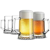 Bormioli Rocco Stern Beer Mug Set of 4-17 Oz. Drinking Glasses & Mugs for Home Bar & Beverage Service - Durable Clear Glass Drinkware for Water, Soda & Craft Beer - Dishwasher Safe