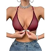 SOLY HUX Women's Sheer Mesh Through Bra Sheer Bralette Front Closure Deep V Neck Wireless Lingerie Sexy Lingerie Bra