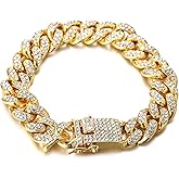 Halukakah Diamond Cuban Link 14MM,Gold Chain for Men Iced Out Miami 18k Real Gold Plated Bracelet 8",Full Cz Diamond Cut Prong Set,with Giftbox