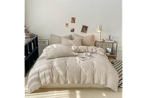Nayoroom Gingham Duvet Cover Queen Size Brown Tan Plaid Checkered Comforter Cover Grid Farmhouse Bedding Set 3 Pcs Soft Breathable Washed Microfiber Gifts for Women Men