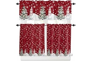LITTER STAR Christmas Kitchen Window Tier Curtains and Valance 3 Pieces Set Snowflake Snowman Window Valances Rod Pocket Panels Privacy Xmas Tree Cafe Curtains Bedroom Short Window Treatment Farmhouse Decor
