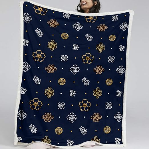BlessLiving Japanese Oriental Style Reversible Fleece Blanket Gold