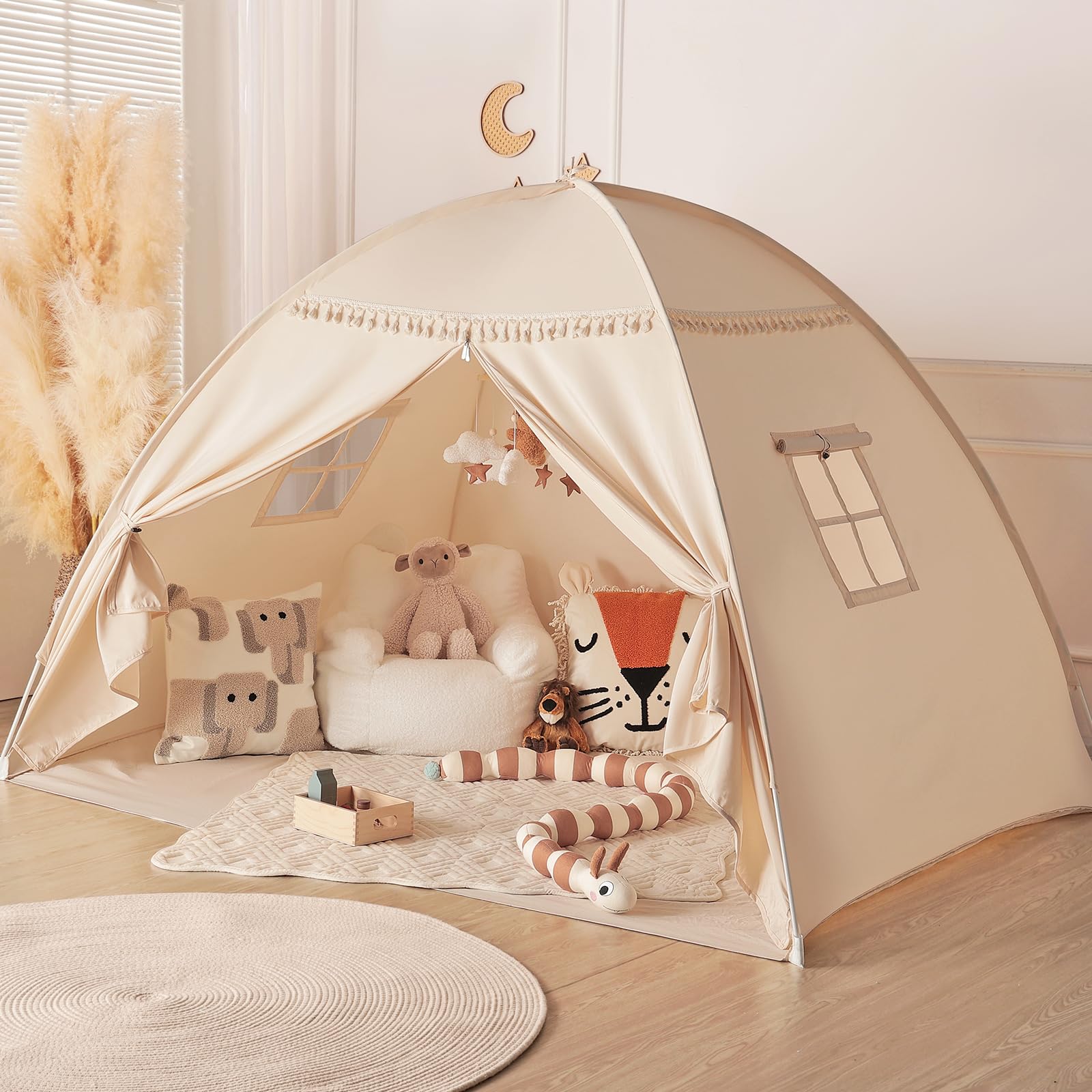 Photo 1 of Full Size Bed Tent Canopy: Lights & Flags Indoor Floor Bed Kids Tent Playhouse - Portable & Foldable Twin Bunk Bed Curtains - Large Size Girls & Boys House Bedroom Privacy Space Sleeping Tents Gifts