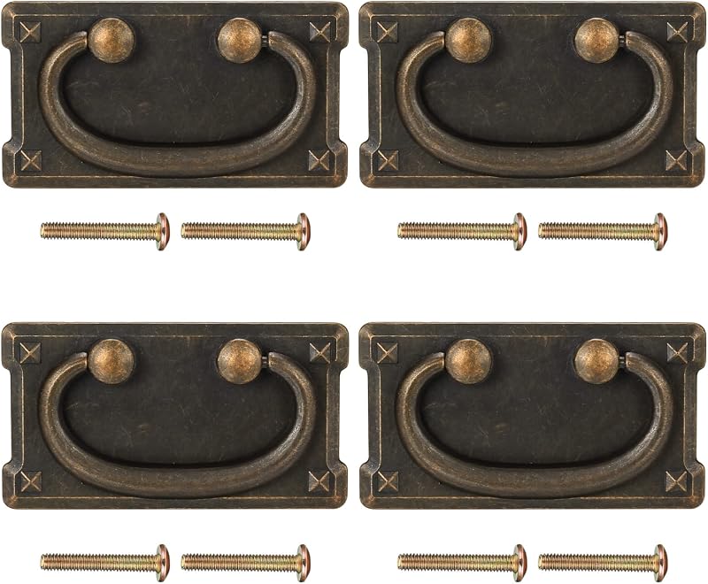 PZIHAO 4Pc Antique Bronze Zinc Alloy Drawer Pulls Cabinet Handles Knobs Wardrobe