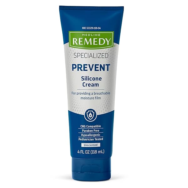 MEDLINE REMEDY SPECIALIZED SILICONE CREAM, UNSCENTED (4 FL OZ), GENTLE BREATHABLE FILM FOR ALL AGES, PARABEN-FREE AND HYPOALLERGENIC SKIN CARE, BARRIER FOR DRY CRACKED SKIN
