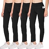 DALIGIRL Girls' Athletic Dance Leggings with Side Pockets - Kids Active Tights for Yoga Running Workout Activitie (Pack of 4)