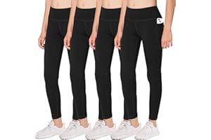 DALIGIRL Girls' Athletic Dance Leggings with Side Pockets - Kids Active Tights for Yoga Running Workout Activitie (Pack of 4)