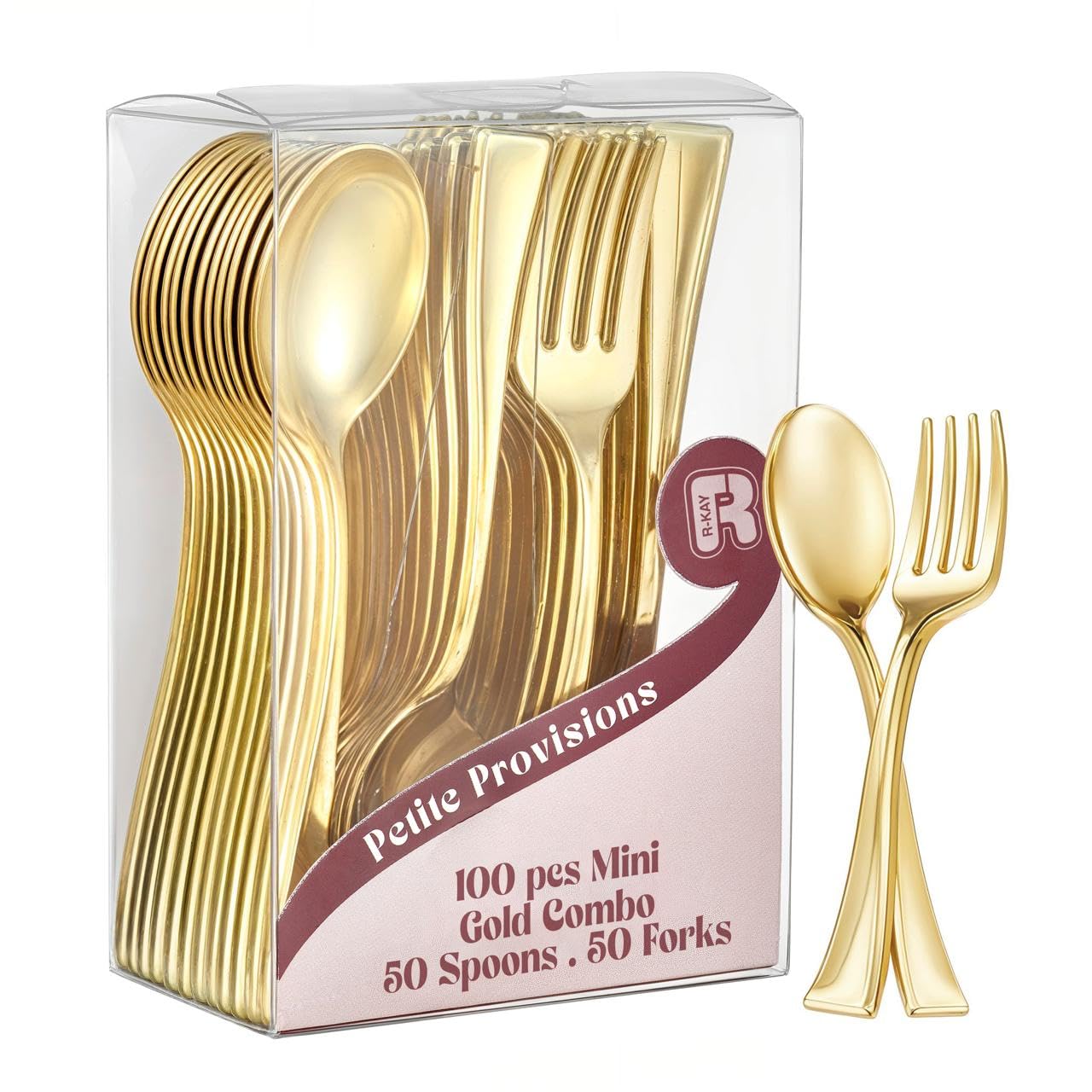 Photo 1 of 100 Combo Pack 50 Gold Mini Forks And 50 Gold Mini Spoons 4 Inch Dessert Forks And Spoons - Heavy duty Mini Cutlery, Tastings, Cocktails, Dessert Cups.