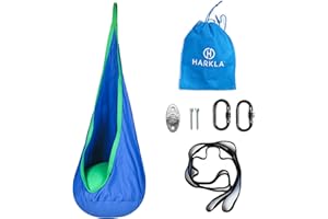 Harkla Sensory Swing - Indoor Pod Swing for Kids - Comes with Rock Climbing Rated Hardware and Soft Nylon Fabric for Calming Effect, Holds Up to 150lb