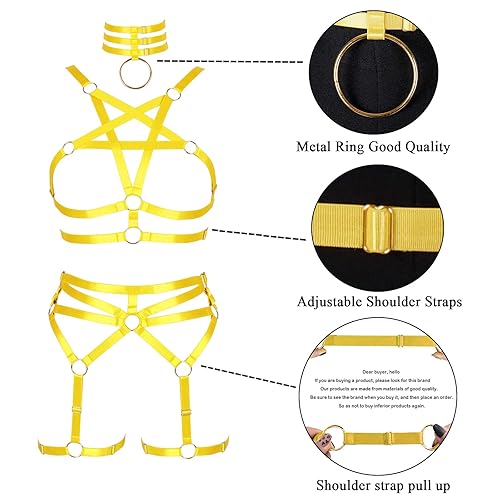 Full body harness for women Garter belt set Lingerie cage Gothic punk Pentagram bra Chest strap Plus size Festival rave(Bright yellow) in Kenya | Whizz Garter Belts Full body harness for women Garter belt set Lingerie cage Gothic punk Pentagram bra Chest strap Plus size Festival rave(Bright yellow) in Kenya | Whizz Garter Belts