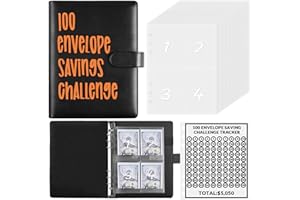 FOTHY 100 Envelopes Money Saving Challenge Binder, A5 Money Saving Budget Binder with Cash Envelopes, Budget Binder Planner Book for Planning & Saving Money, Savings Challenges Book to Save $5,050-Black…