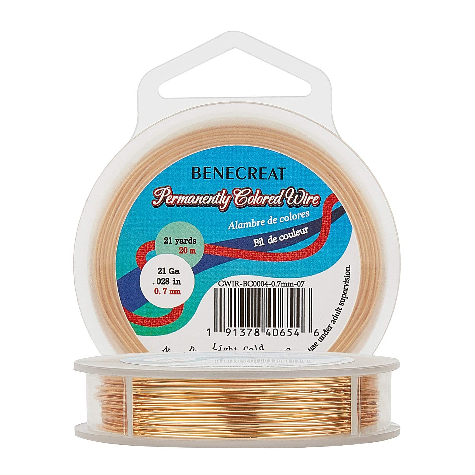 BENECREAT 0.7mm(21Gauge) Tarnish Resistant Copper Wire 20m Light Gold Jewelry Beading Wire for Crafts Beading Jewelry Making