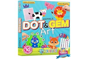 Craftikit® 10 Dot Art & Gem Art Animal Kit Ages 3-8 - Dot & Gem Stickers Crafts for Kids - Arts and Crafts for Kids Ages 4-8