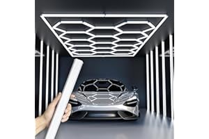 CYANCLIFF Ultra Bright Hexagon Garage Lights.750W 108000LM 6500K Hexagon LED Light with Rectangle Frame.14-Grid Honeycomb Lights with 1.33" Wide-Angle Lighting Surface for Garage, Basement(Black border)