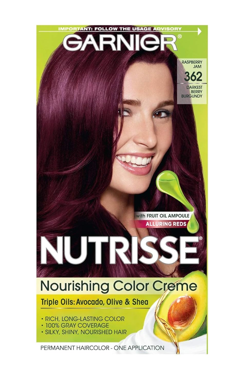 Garnier Nutrisse Nourishing Hair Color Creme, 362 Darkest Berry Burgundy (Packaging May Vary)
