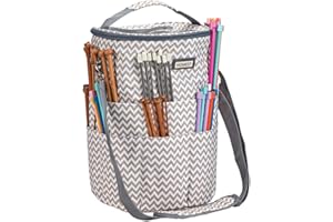 HOMEST XL Yarn Storage Tote with 2 Tangle Free Slits on Lid, Knitting and Crochet Bag with Adjustable Shoulder Strap, Large C