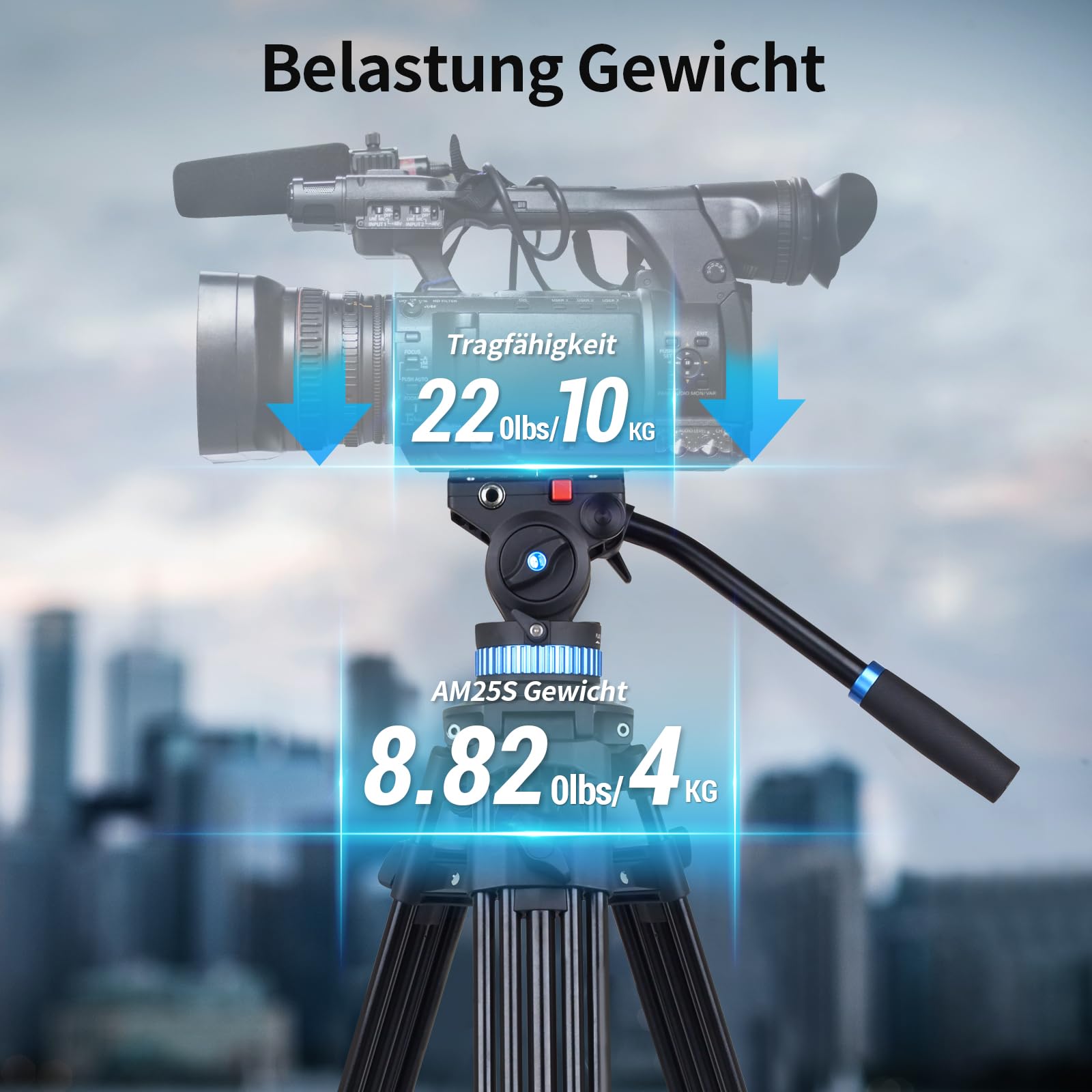 SIRUI Profi Videostativ mit Fluidkopf AM-25S, 190cm professionelles Aluminium Dreibein-Stative für Camcorder Kameras DSLR, Max Belastung 10KG 6