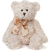 Bearington Huggles Creamy White Teddy Bear Stuffed Animal Toy - 16" Soft-Fur Teddy Bear Plushies with Satin Bow - Cuddly Stuffed Bears Plush Gift for Birthday, Anniversary, Holiday, or Graduation