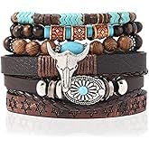 Western Bracelets for Women, Country Jewelry Cowgirl Bracelets for Women, Cowboy Bohemian Stackable Vintage Stack Beaded Turquoise Style Cow Charm, Rustic Theme Stretch Beads Jewelry Accessorie Set