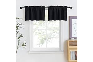 NICETOWN Blackout Valances for Kitchen Windows/Living Room/Bathroom Privacy Protection Rod Pocket Decoration Camper RV Curtains for Small Window Halloween Decor, 42" W x 18" L, Black, 1 Pair