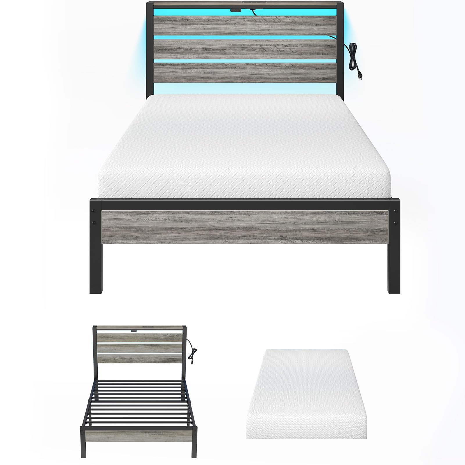 Photo 1 of ***STOCK PHOTO FOR REFERENCE ONLY*** Rolanstar Twin Bed Frame with 6 Inch Gel Memory Foam Mattress,