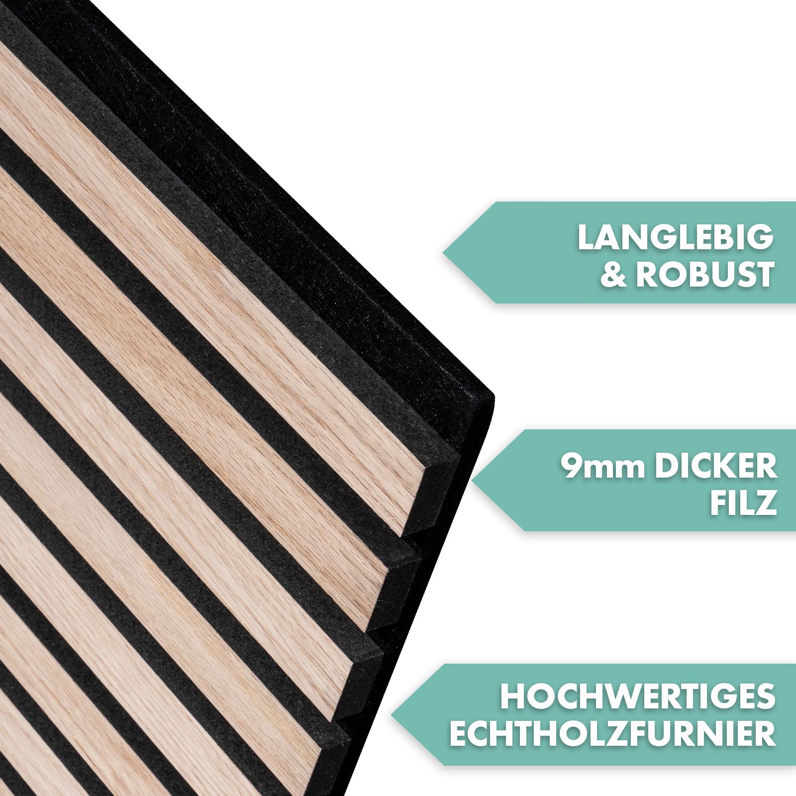 Floordirekt 3D Akustikpaneele 118 x 60 cm, Wandpaneele mit Echtholzfurnier für eine angenehme Raumakustik, Lamellenwand Holz und Filz, Wandverkleidung als Schallschutz, Schalldämmung (White Oak) 5