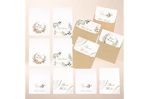 8 Pack Mini Note Cards with Envelopes, Blank Greenery Eucalyptus Gold Foil Note Cards Set, Botanical Thank You Cards for Wedd