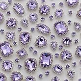 TANOSII Sew on Rhinestones 100 PCS Mixed Shapes Glass Rhinestones Sew on Crystal Gems Mental Flatback with Silver Claw for Jewelry Crafts Clothes Shoes Costume Garment Purple Type 1