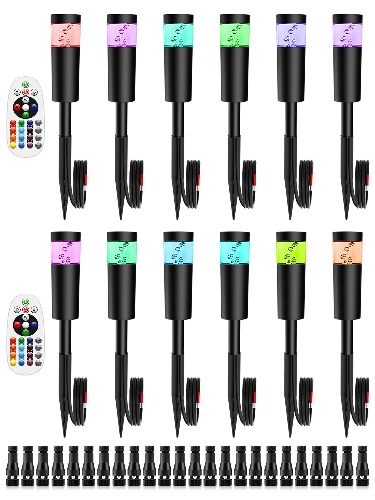 Photo 1 of DOREIO 5W RGBW Low Voltage Landscape Pathway Lights with Connectors 12V Outdoor Color Changing Landscape Lighting LED Bollard Path Lights Wired Waterproof Walkway Light for Garden Yard (12 Pack)