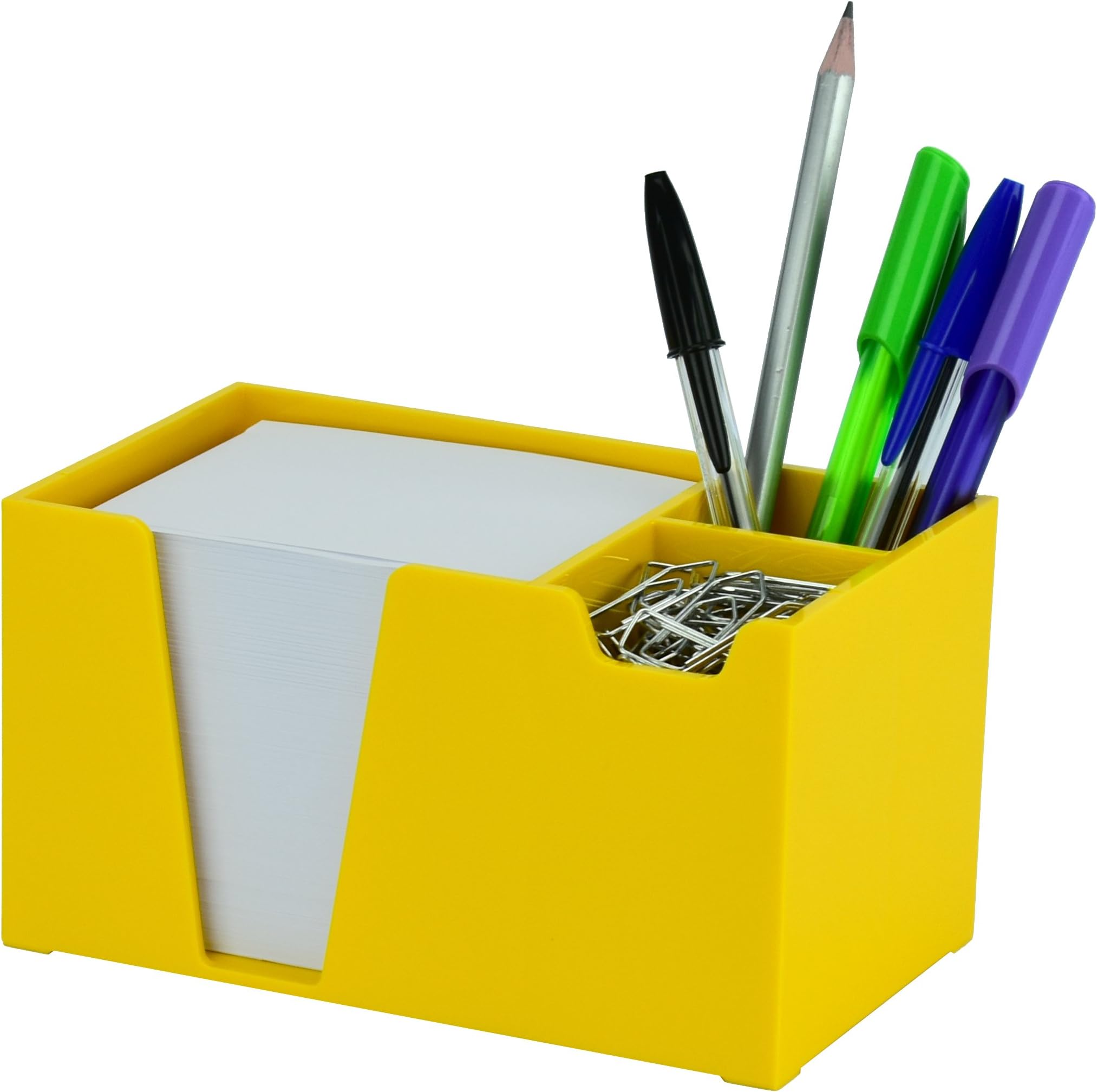 Acrimet Desktop Organizer Pencil, Pen, Paper, Clip, Caddy Holder (Plastic) (White Paper Included) (Solid Yellow Color)