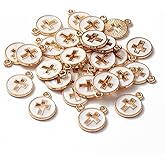 LiQunSweet 100 Pcs Golden Color Flat Round with Cross Enamel Alloy Charms Jesus Crucifix Religious Charms for DIY Jewelry Crafts Accessory Supplier