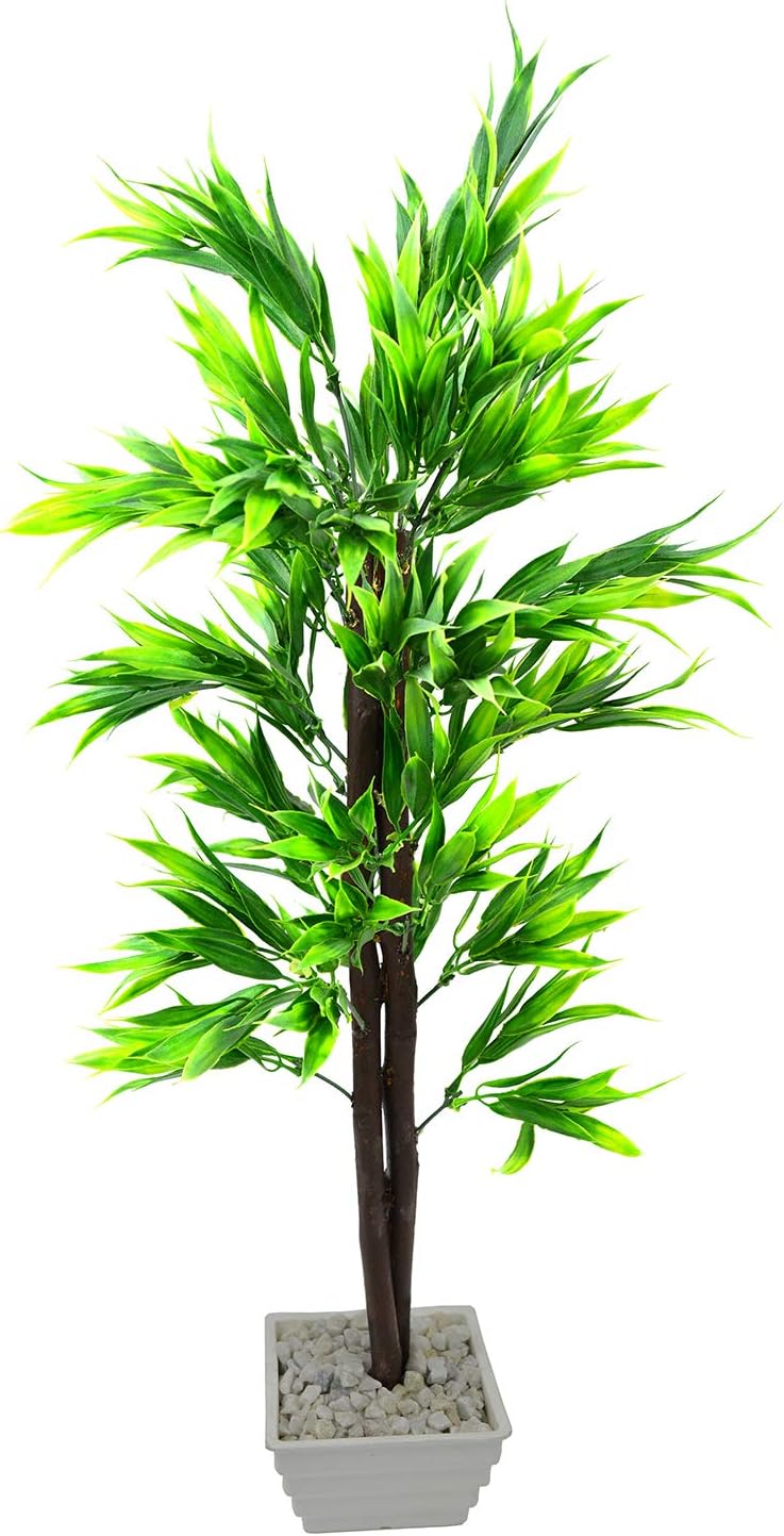 Fancy Mart Artificial Bamboo Leaves Bonsai Tree with White Square Pot (Height 60 cm/24-inch)
