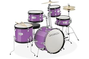 Gammon Percussion 5-Piece Junior Starter Drum Kit with Cymbals, Hardware, Sticks, & Throne - Purple
