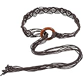 Xyembu Boho Braid Belt for Women Brown Woven Belt with Ring Clasp Beaded Braided Rope Tie Belts for Bohemian Woven Waist Belts for Dress